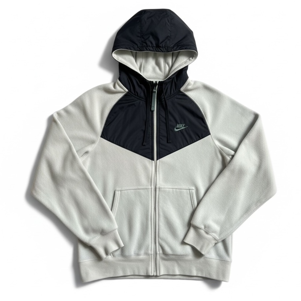 Nike Fleece Full Zip Hooded Jacket Warm Winter Outdoor Cozy Mint Green Navy M